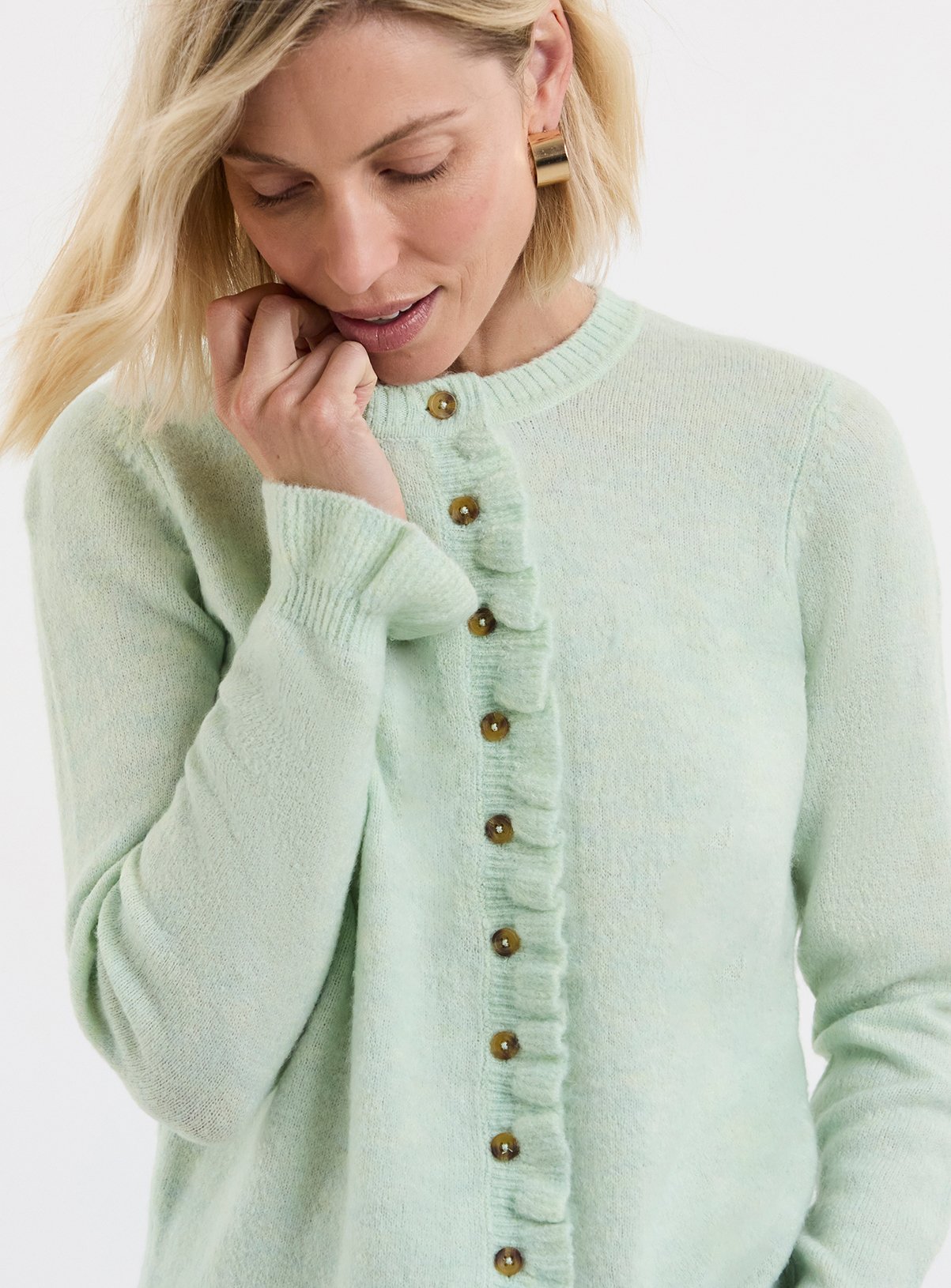 JD WILLIAMS Frill Knit Cardigan Light Green 32-34 - Image 4 thumbnail